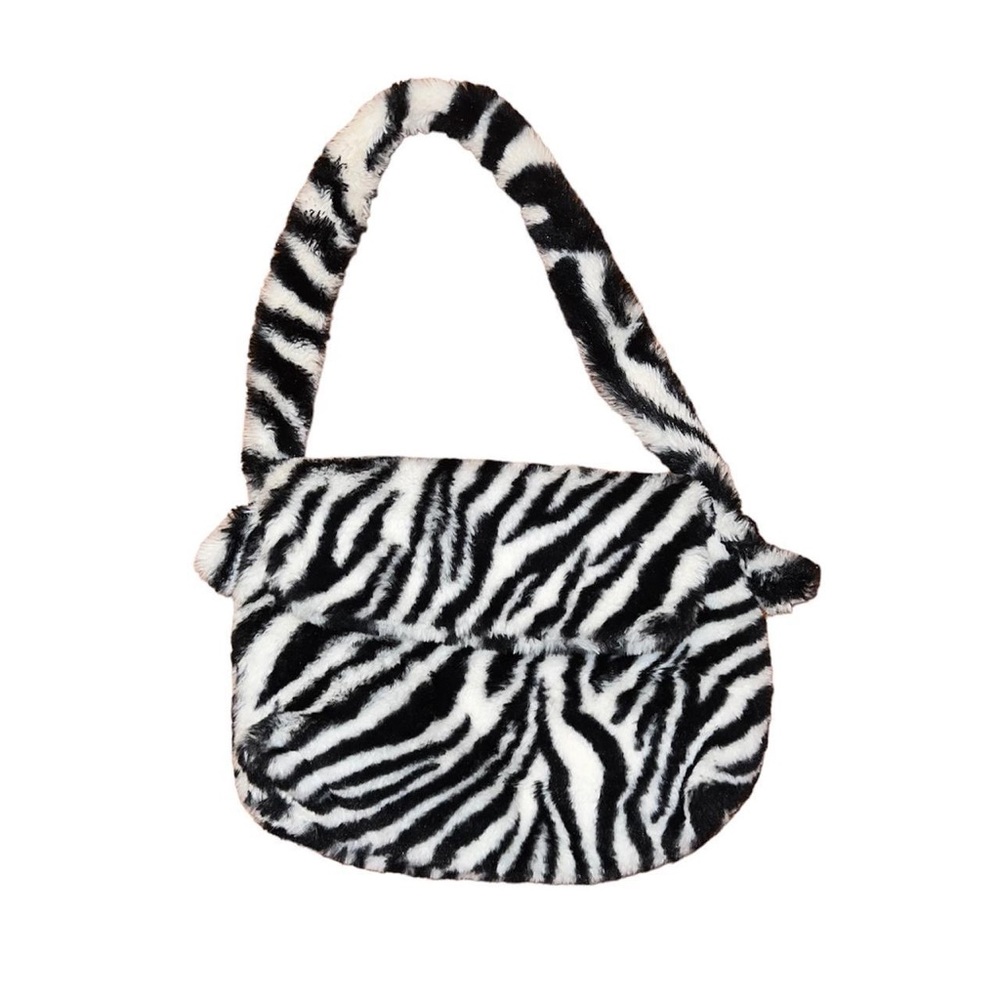 fluffy zebra print shoulder bag